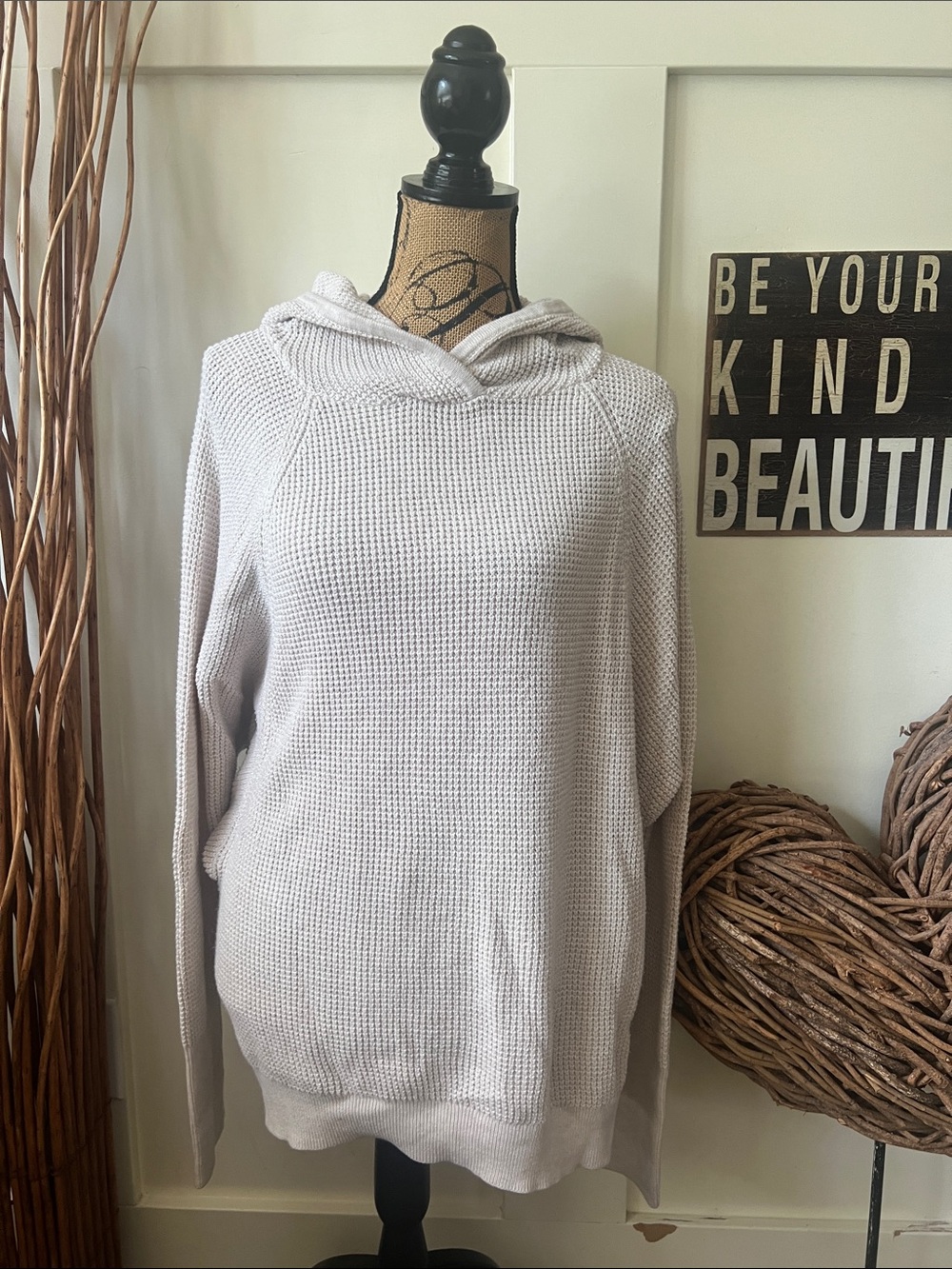 Cynthia Rowley Cream Waffle Knit Hooded Sweater